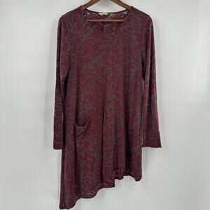 Chalet Dress Womens Medium Red Gray Textured Asymmetrical Art Burnout Semi Sheer